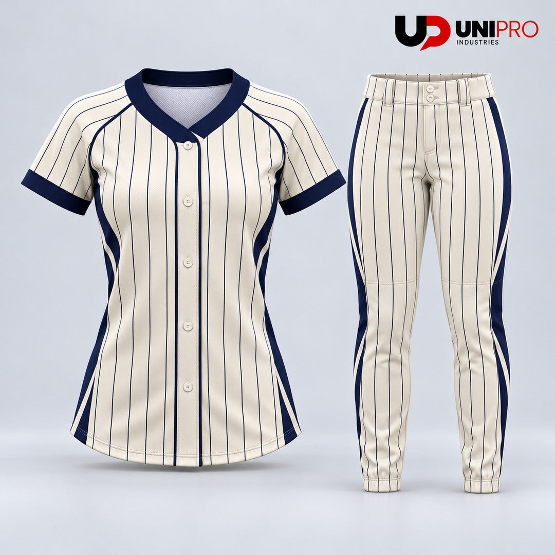 Ivory & Navy Pinstripe Softball Uniform