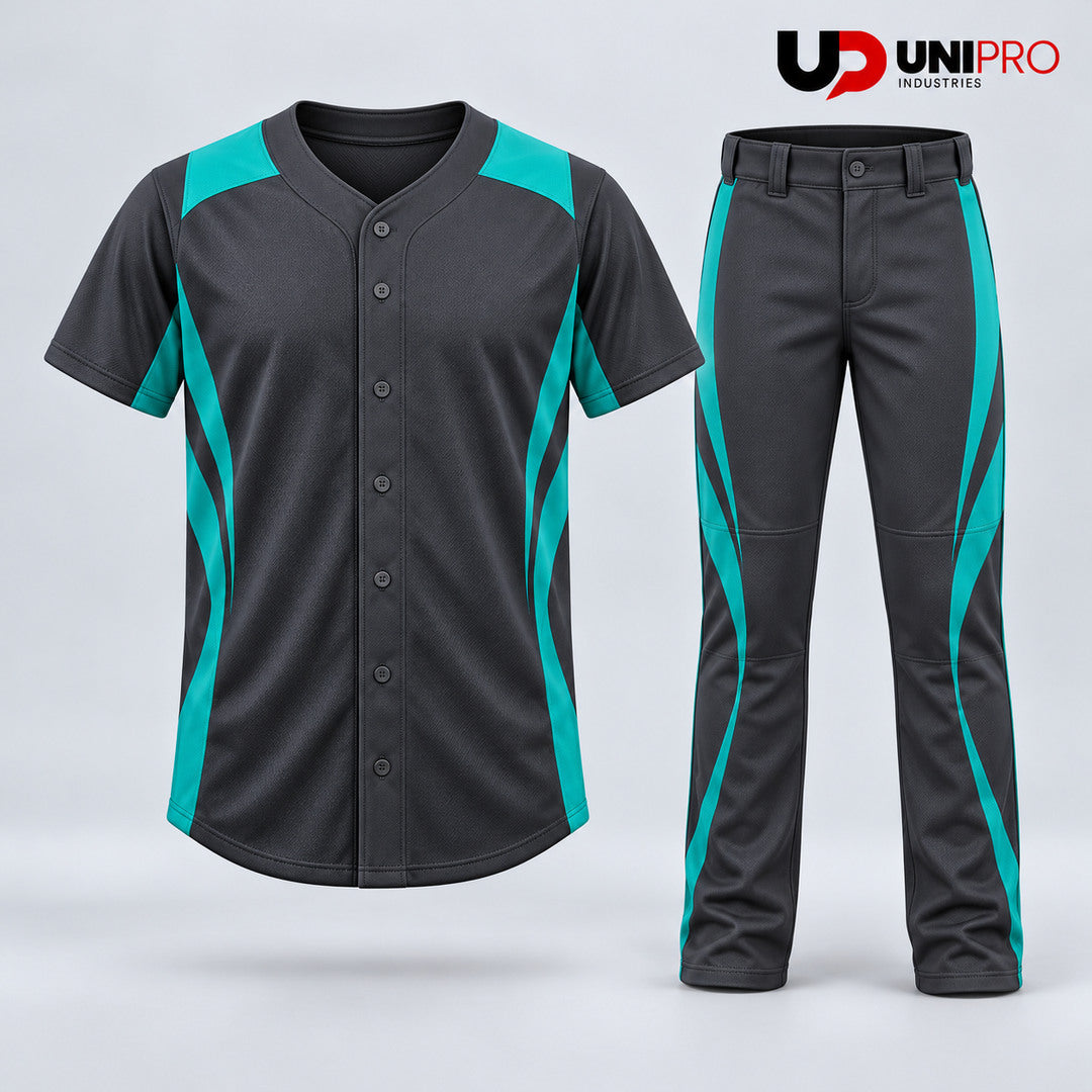 Charcoal & Teal Wave Baseball Uniform