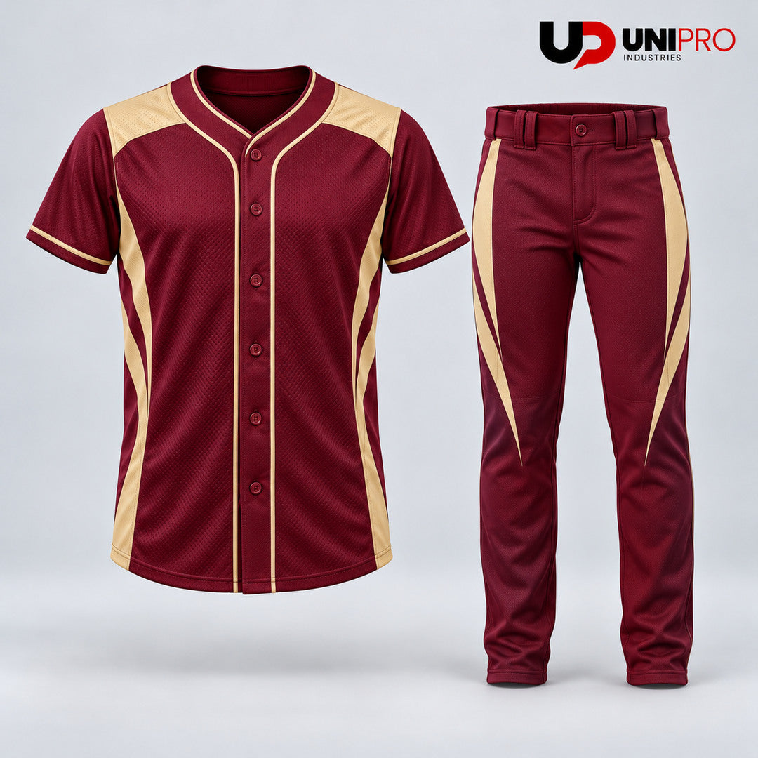 Burgundy & Champagne Trim Baseball Uniform