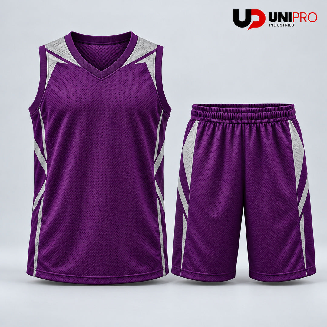 Purple & Silver Angles Basketball Uniform – Jersey & Shorts