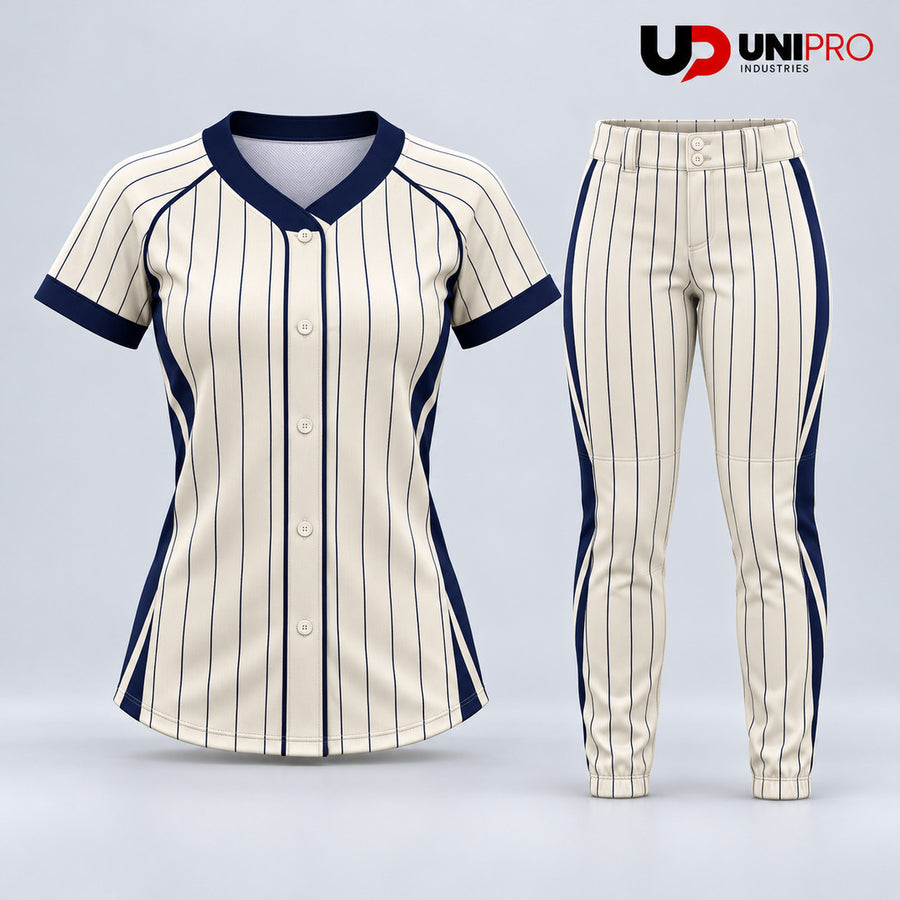 Ivory & Navy Pinstripe Softball Uniform