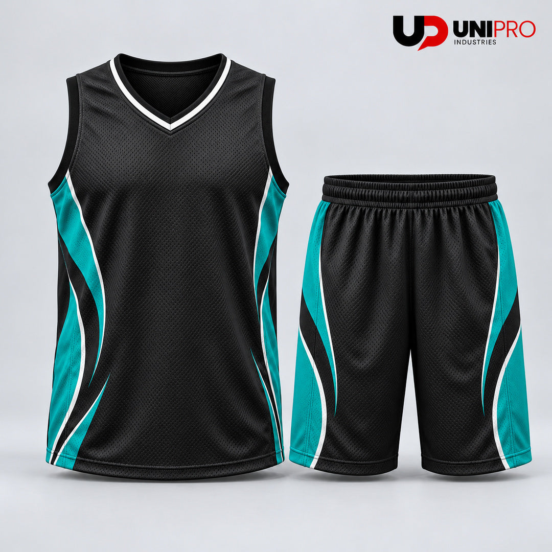 Black & Teal Waves Basketball Uniform – Jersey & Shorts