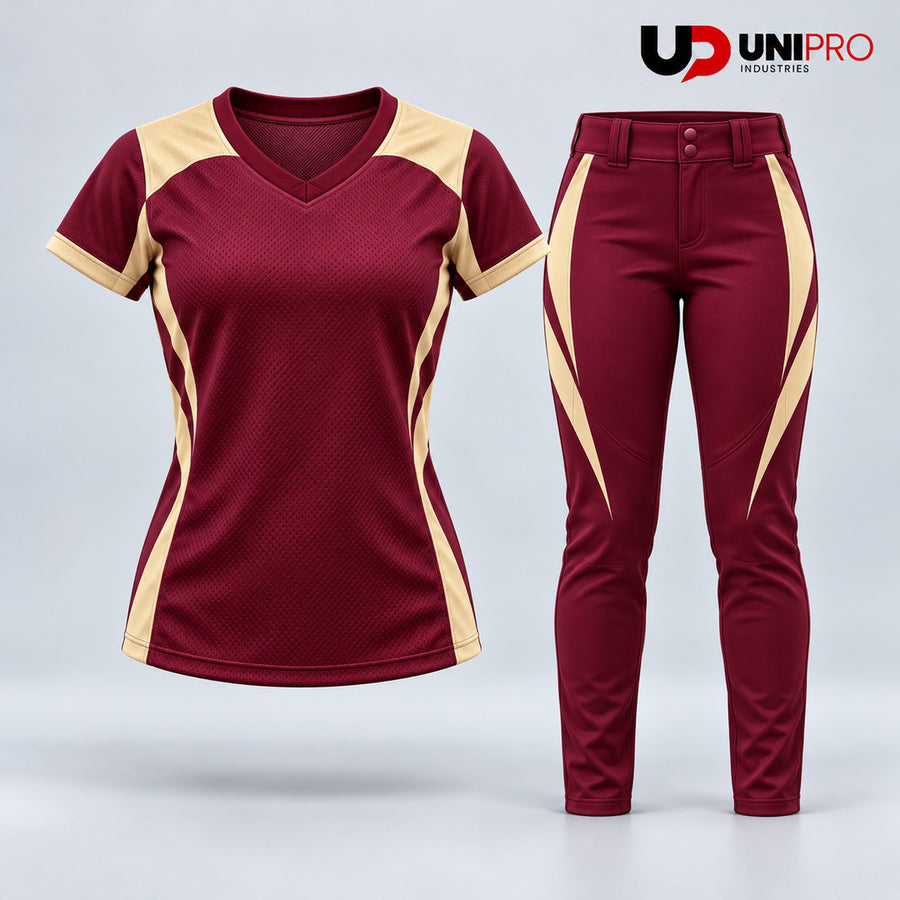 Burgundy & Champagne Trim Softball Uniform