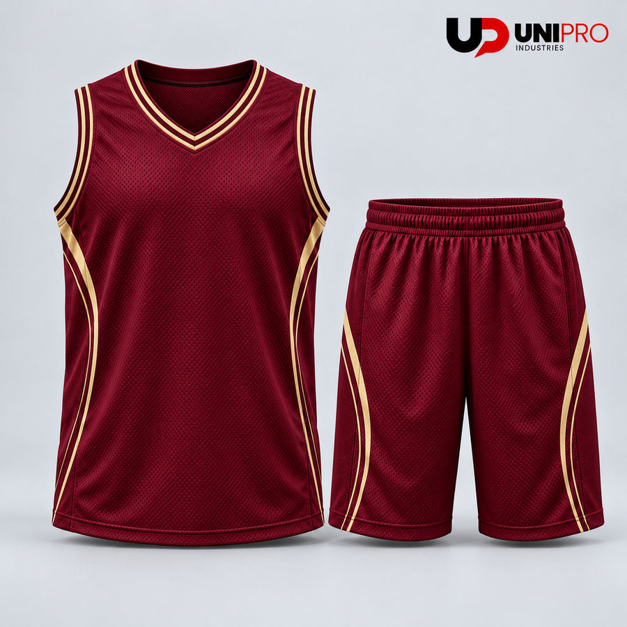 Maroon & Champagne Basketball Uniform – Jersey & Shorts