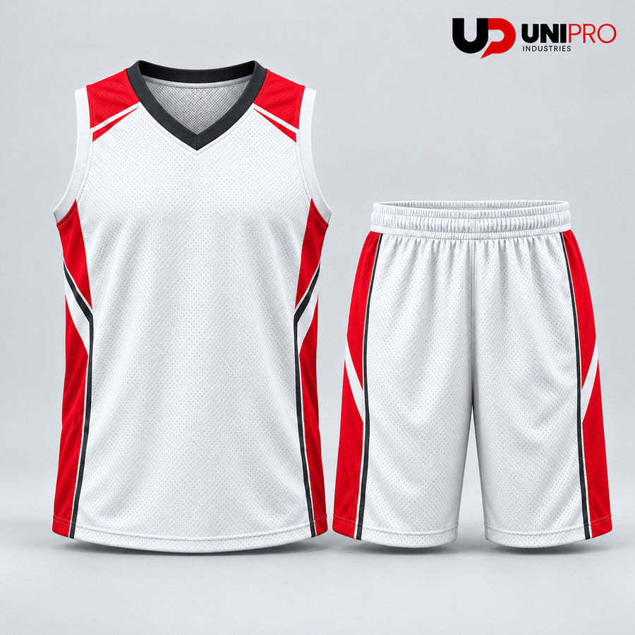 White & Scarlet Basketball Uniform – Jersey & Shorts